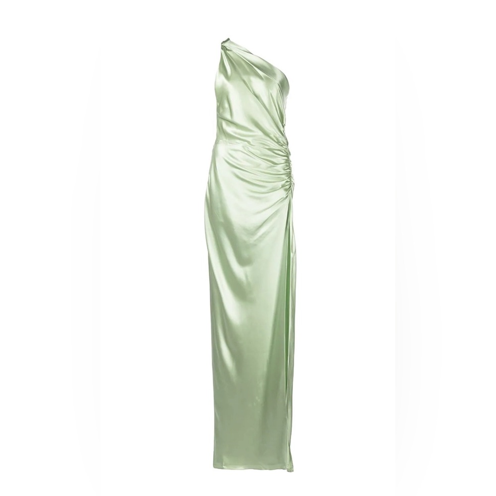 Michelle Mason gathered-detail one-shoulder silk gown SIZE 6